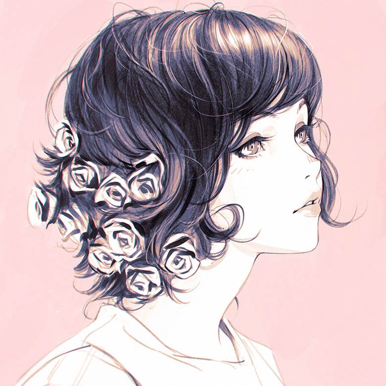 蔷薇|イリヤ的玫瑰花与少女插画图片