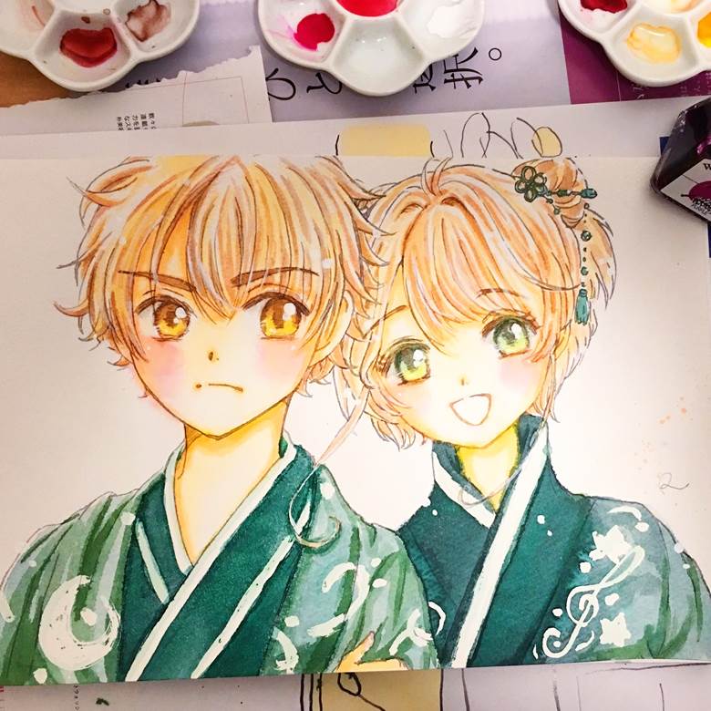 魔卡少女樱, 木之本樱, Xiaolang Li, watercolor, 手绘, 涂鸦, 小狼×小樱, 木之本樱, 野生的官方, CLAMP 1000+ bookmarks