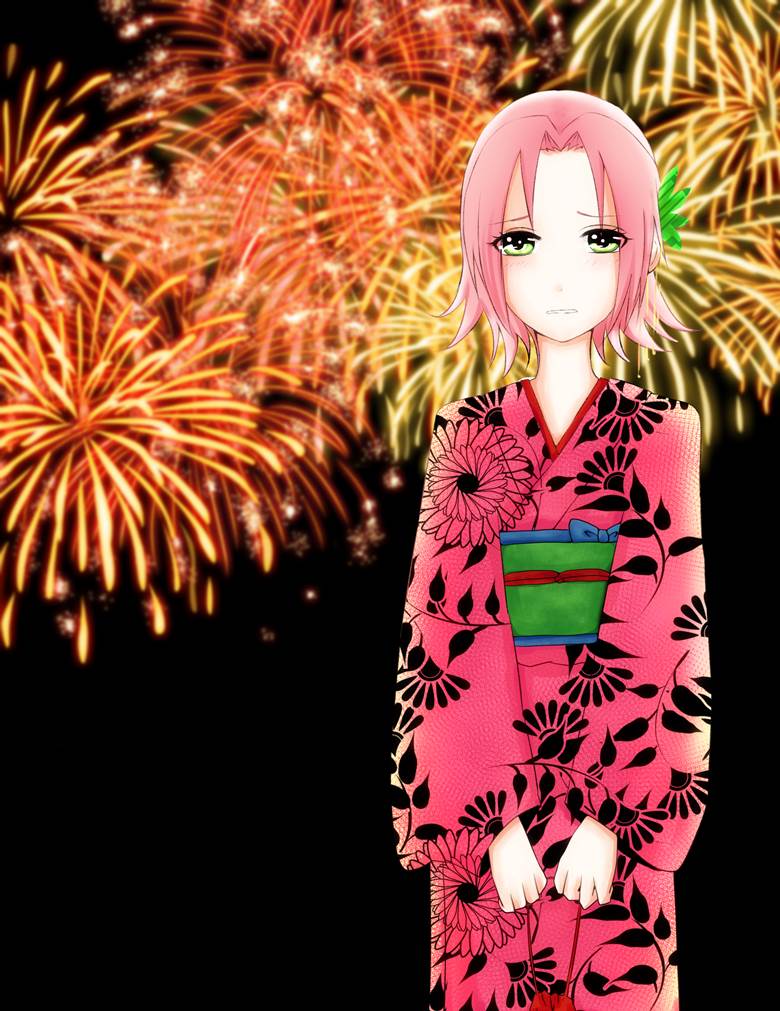 春野樱, 佐樱, 宇智波佐助, 宇智波樱, yukata, 焰火, 夏天