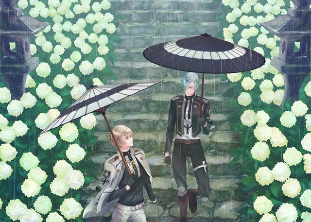 刀剑乱舞, Higekiri, Hizamaru, Genji brothers, 紫阳花, Japanese umbrella, bull's eye