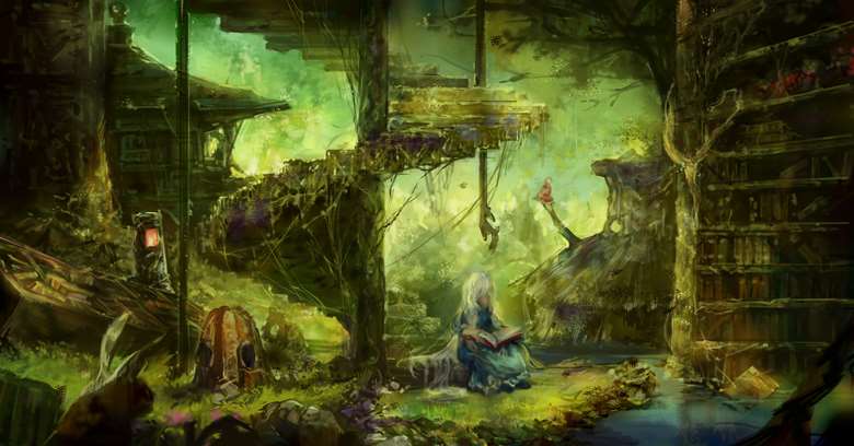 原创, 风景, background, fantasy, 奇幻, 女孩子, hikaru, forest, 概念艺术, 废墟