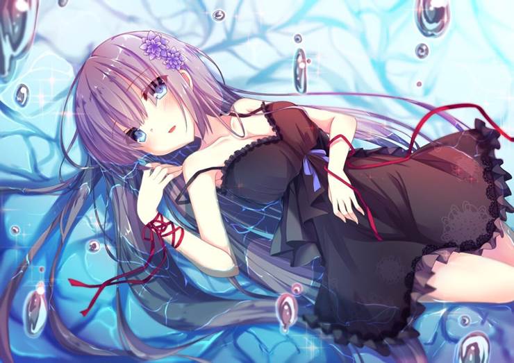 原创, 女孩子, water surface, ONE PIECE, camisole dress, black dress, 仰卧, 原创1000users加入书籤