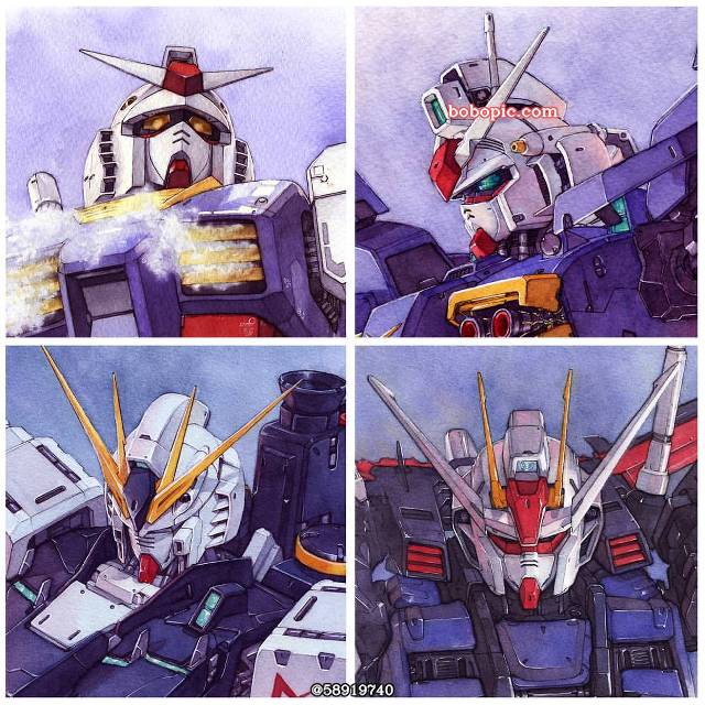 一张水彩,动画,高达,机械,高达UC,gundam绘画图片