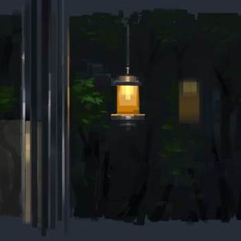 街边的路灯风光4K插画