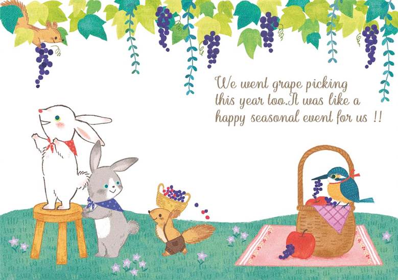 ぶどう狩り|kazuemon的小兔子动物插画图片