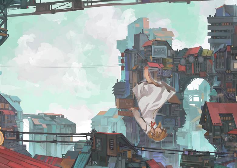 background, 原创, young girl, 女孩子, 风景, atmosphere, science fiction, city
