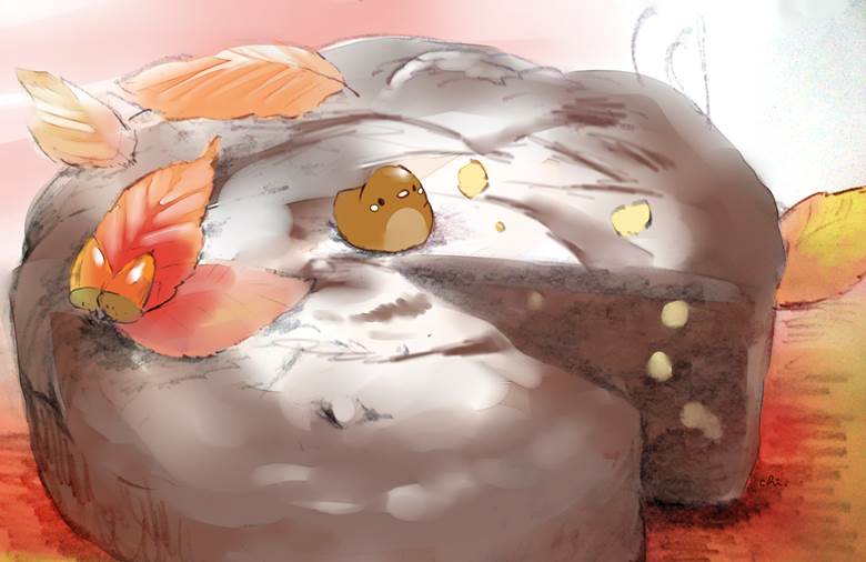 栗とチョコのケーキ|チャイ的Pixiv甜点小鸡插画图片