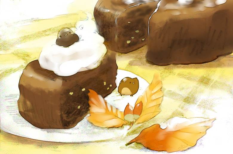 一切れチョコケーキ|チャイ的Pixiv甜点小鸡插画图片
