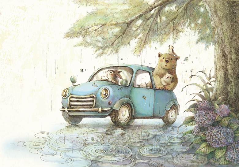 雨宿り|natsumipiyo的汽车插画图片