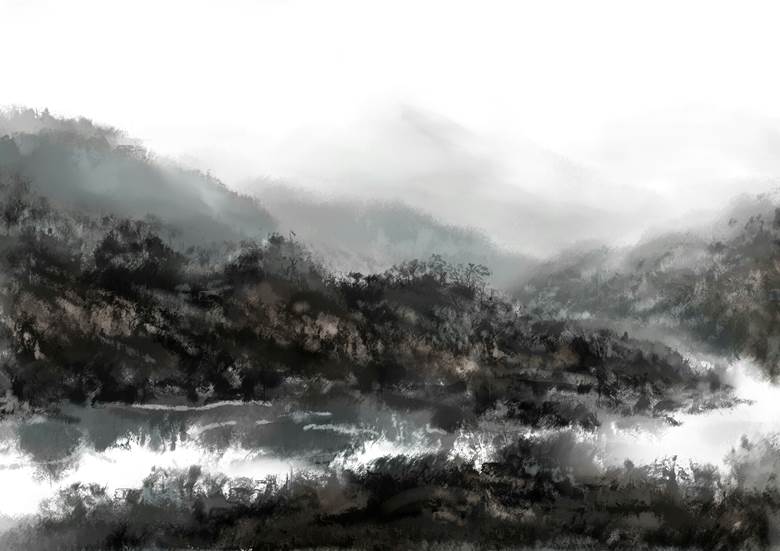 background, forest, mountain, 风景, 云, 涂鸦, ink painting, ink painting, landscape