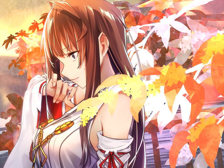 舰C, 舰队collection, Kongou (Kantai Collection), autumn leaves, diamond bust, 太美了, 金刚, 舰队收藏5000收藏