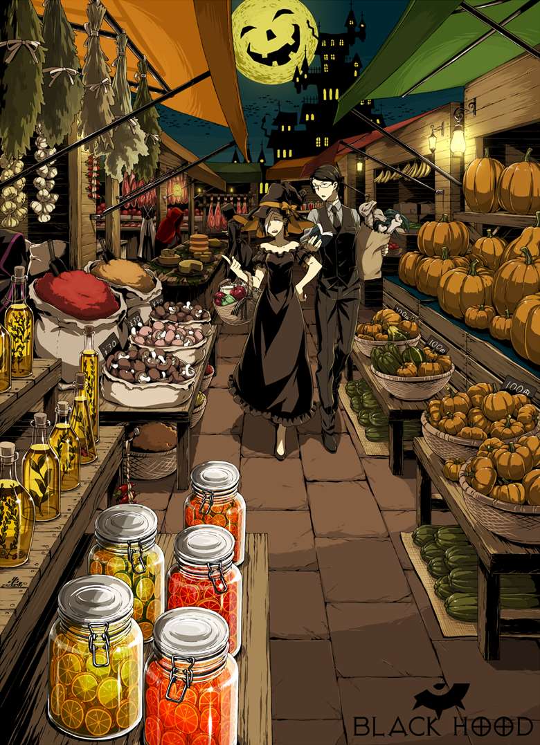 烟火气十足的菜市场街景pixiv插画图片
