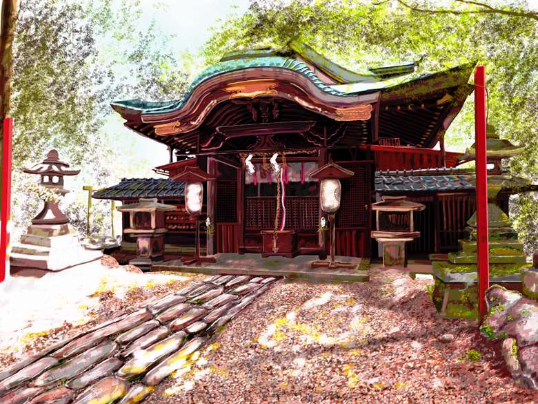 风景, background, shinto shrine