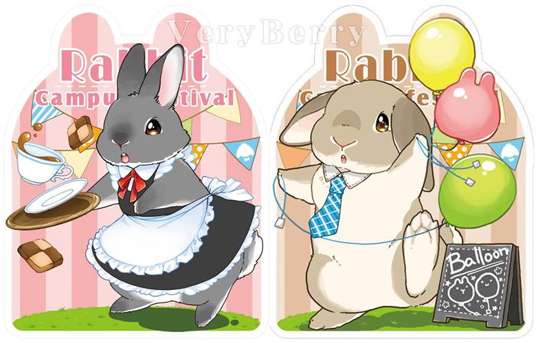 うさぎさんステッカー学园祭その1|VeryBerry的小兔子动物插画图片