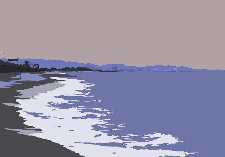 薄暗い海辺|カグ的海边风景插画图片