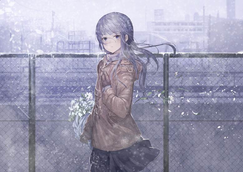 原创, fence, 女孩子, 围巾, duffle coat, bouquet, winter, 太美了, 原创1000users加入书籤