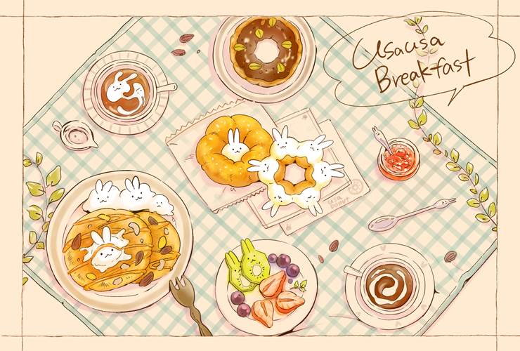 什么是健康的早餐，大概就是如此吧，美食插画图片