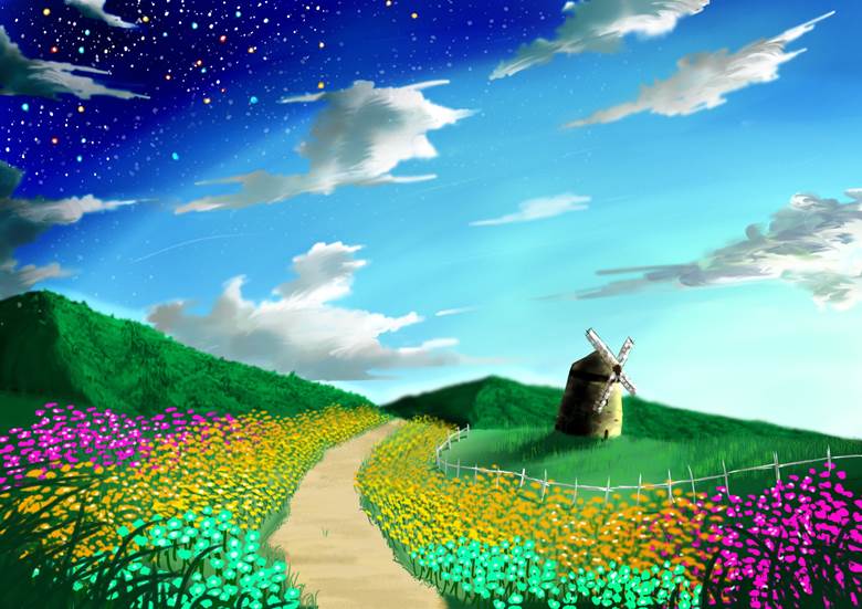 空想世界夜空の境目|☆ハヤハヤ☆依赖的花海插画图片