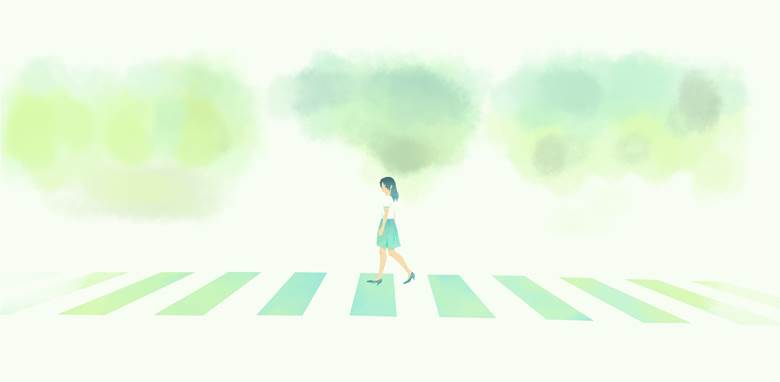 绿の道|插画师しゃにす的人行横道插画图片