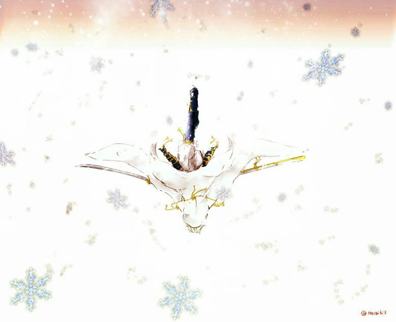 ふわふわはらり 深々と|深绯月白的冬天下雪插画图片
