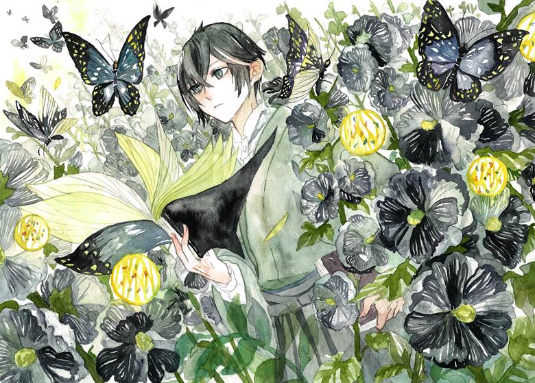 本と虫|39縁お的蜀葵花朵插画图片