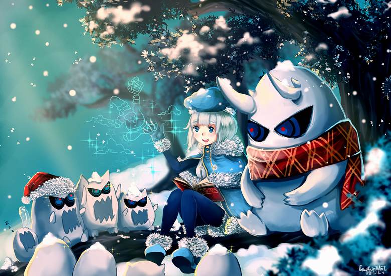 Tell a story to the snow monster|CPCP的冬天下雪插画图片