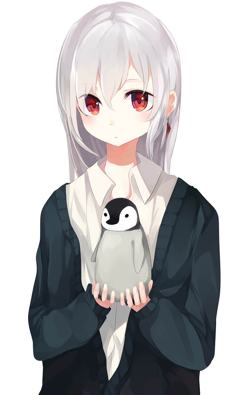 ペンギン尾上廉的白发美少女插画图片