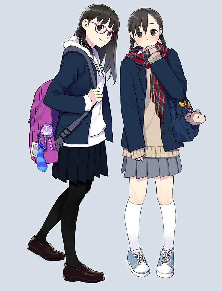 女孩子, 眼镜, 黑裤袜, 眼镜娘, 白筒袜, checkered scarf, rucksack, school uniform hoodie, 女高中生, 原创3000收藏