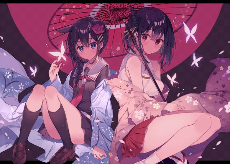 Kancolle, Kantai Collection, Yamashiro, Shigure Kai Ni, Yamashiro/Shigure, sakura, bull's eye, Shigure (Kantai Collection), Kantai Collection 10000+ bookmarks