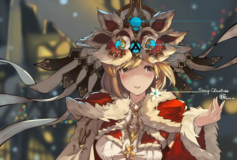 girl, Granblue Fantasy, Granblue Fantasy, Djeeta (Granblue), christmas, impasto, cloak, Djeeta