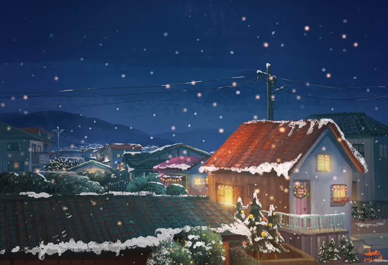 クリスマス|annie31907的冬天下雪插画图片