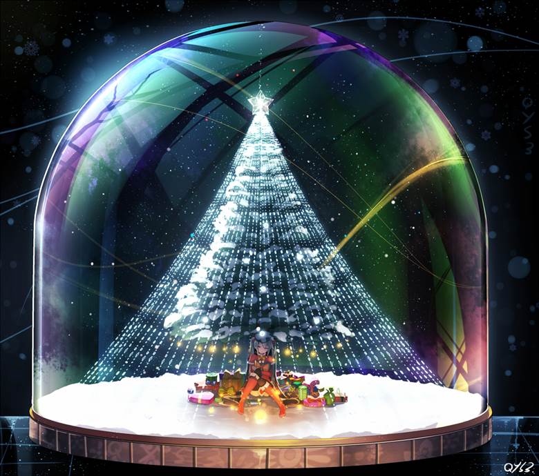 女孩子, 初音未来, 圣诞快乐, 圣诞节, Christmas tree, 玻璃之中, VOCALOID 1000收藏, snow globe