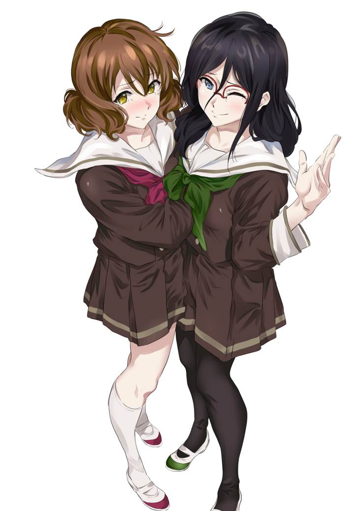 Sound! Euphonium, Asuka Tanaka, Kumiko Oumae, black tights, white knee socks, black stockings