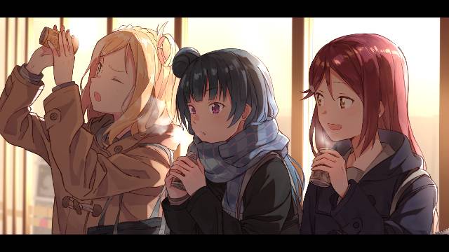 Love Live! Sunshine!!, Riko Sakurauchi, Yoshiko Tsushima, Mari Ohara, scarf, Love Live! 1000+ bookmarks