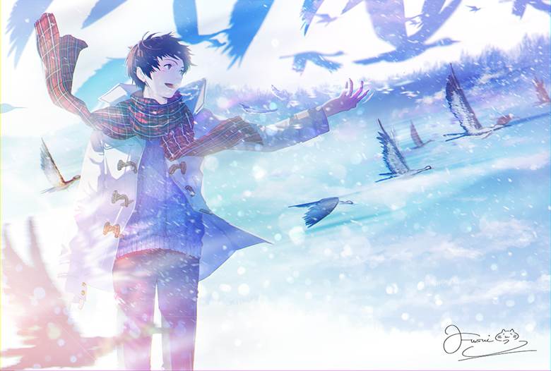 原创, 原创, checkered scarf, duffle coat, 男孩子, 围巾, migratory birds, 原创3000收藏