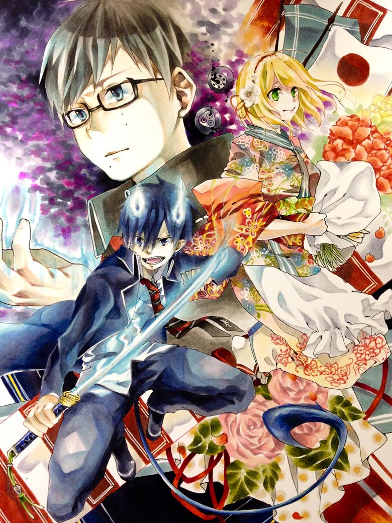 青之除魔师, copic马克笔, 手绘, rin okumura, Yukio Okumura, 杜山诗惠美