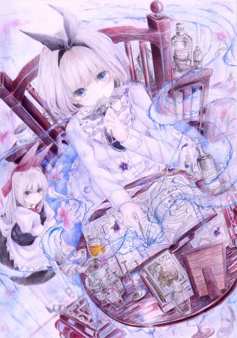 Touhou, alice, traditional, color pencil, transparent watercolor, pastel, Alice Margatroid, Touhou Project 100+ bookmarks