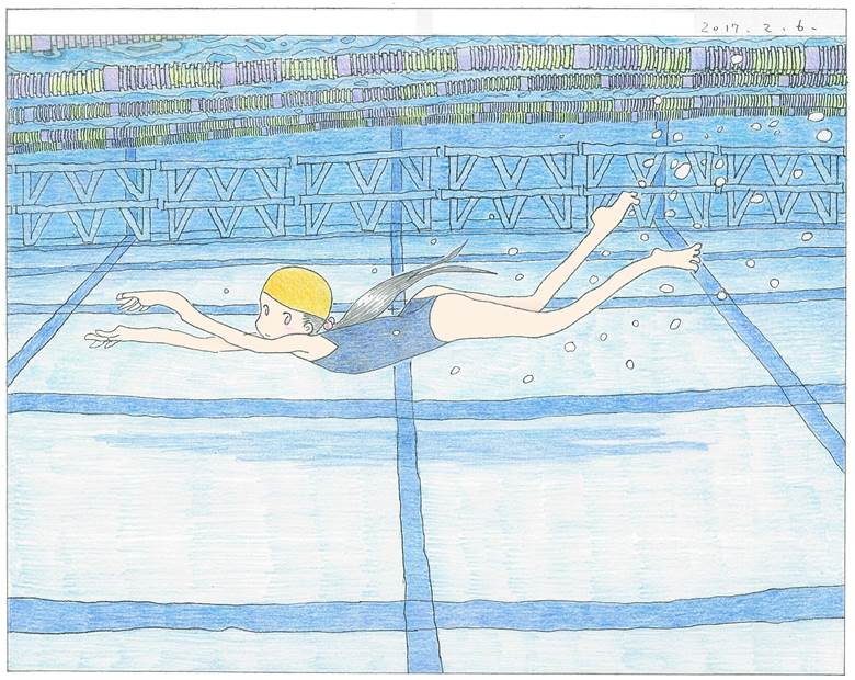プールと女の子（上げ直し）|白猫绘师的泳池少女插画图片