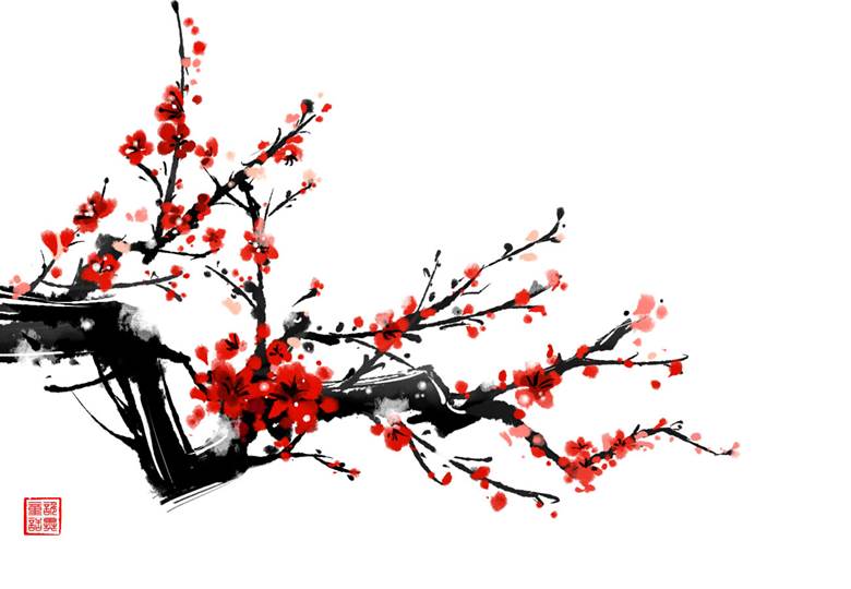 watercolor, plant, aesthetic, 风景, background, 美, flower, Chinese style, ancient, ink painting