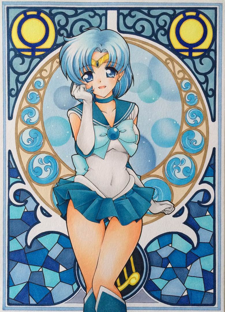 sailormoon, copic, traditional, sailor moon, sailor mercury, mizuno ami