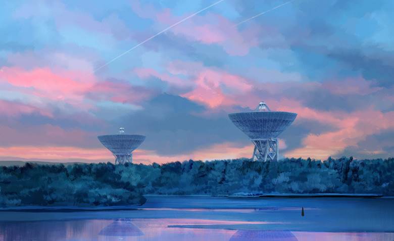 background painting, 原创, 风景, Close Encounters of the Third Kind, radio telescope