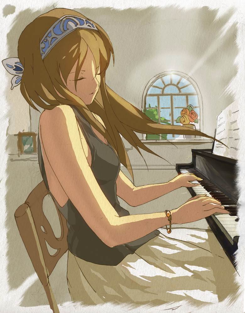二次元女生弹钢琴图片图片