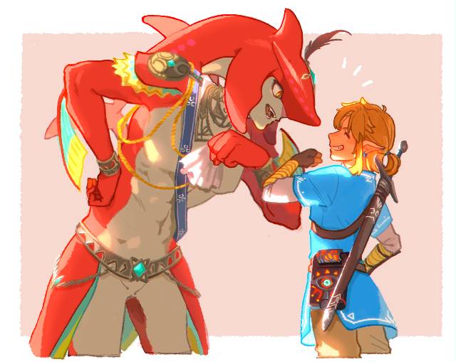 the legend of zelda, Prince Sidon, Link, Breath of the Wild, friends
