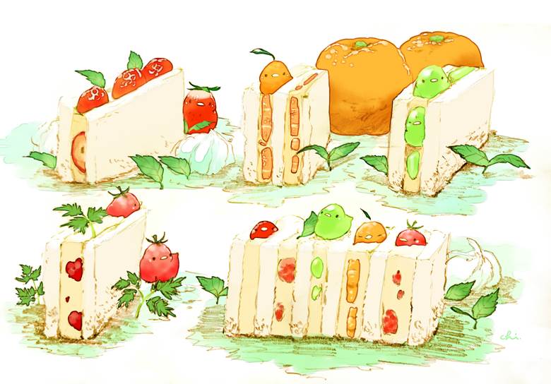 フルーツサンドの盛り合わせ|チャイ的Pixiv甜点小鸡插画图片