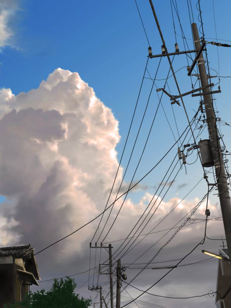 cumulonimbus, clouds, sky, utility poles, wires, scenery, real