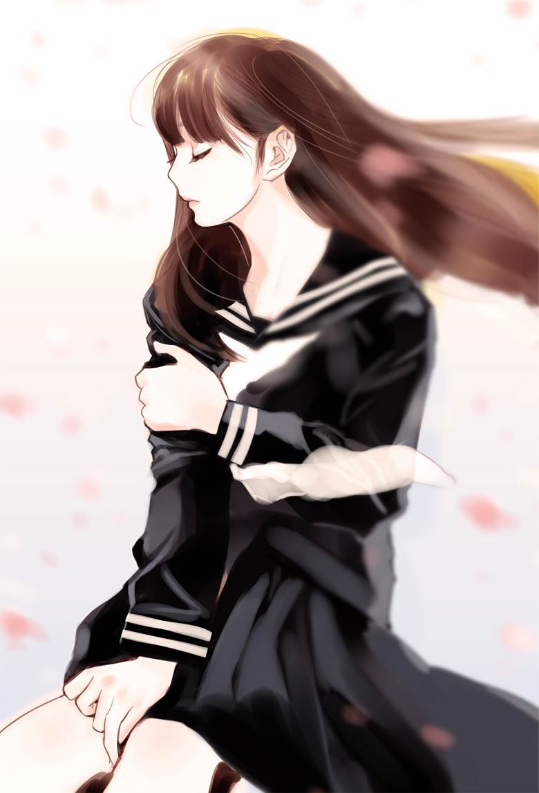 女孩子, 水手服, 黑色水手服, 清秀, 长发, beautiful girl, 原创100收藏, closed eyes, 白皮肤, lovely
