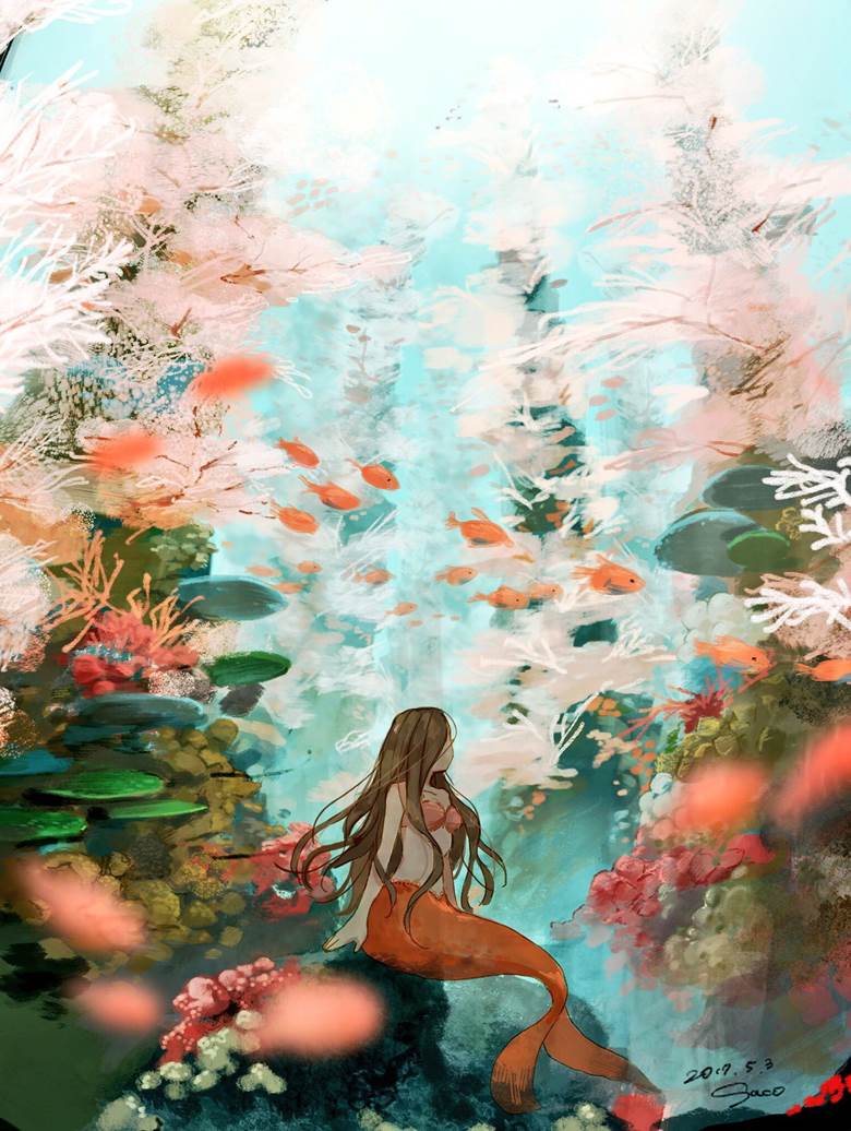 海底花见|サコ的pixiv美人鱼插画图片