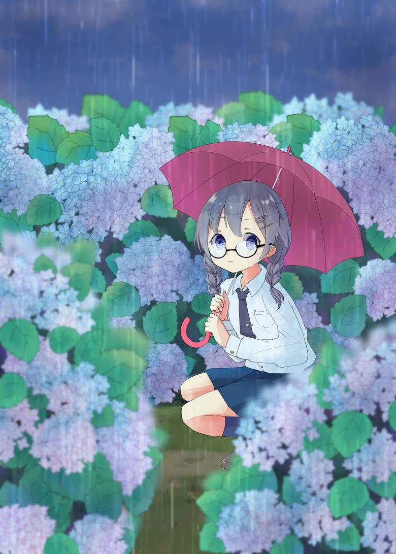 雨あみこ的紫阳花插画图片