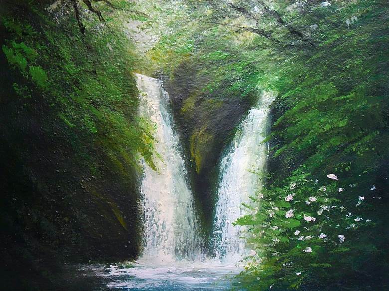 木阴の滝|紫李鸟的Pixiv风景壁纸插画图片