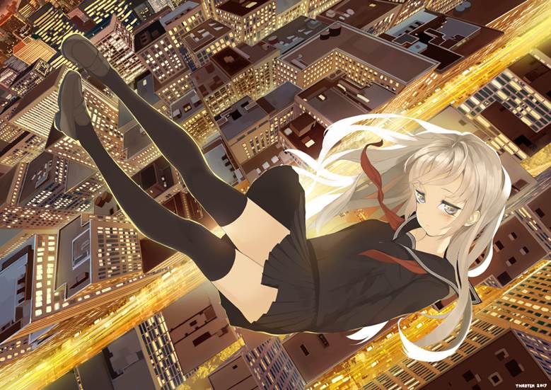 原创, 女孩子, 水手服, 黑色水手服, night view, Original 500+ bookmarks